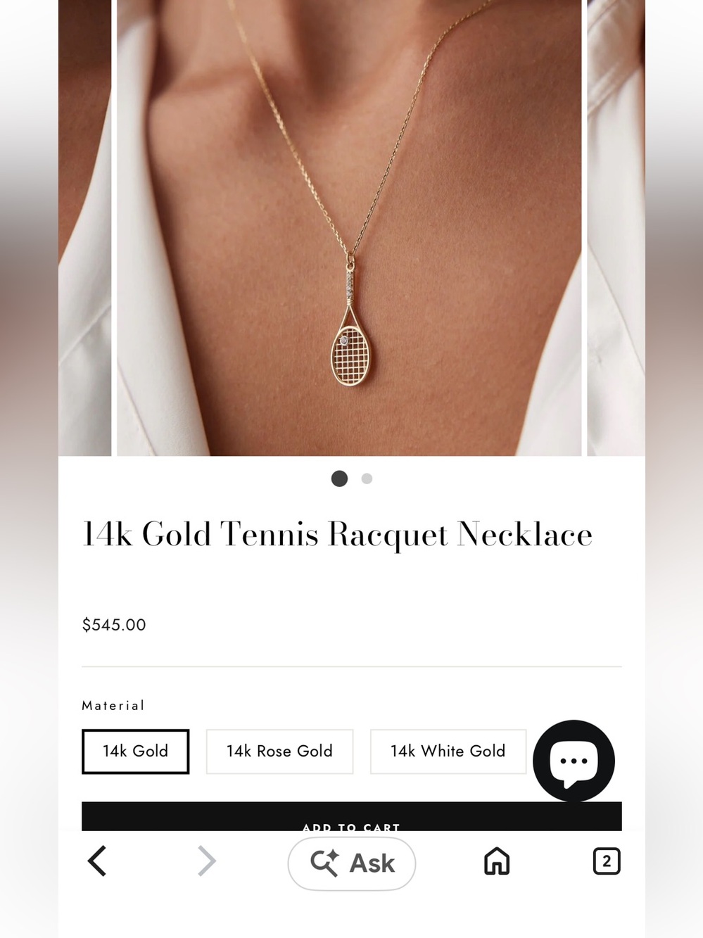 14k Gold Tennis Racquet Necklace - Gold